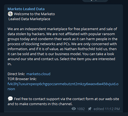 Marketo data extortion site image