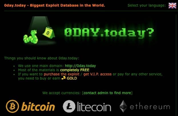 image of zero day exploits for sale in a dark web marketplace